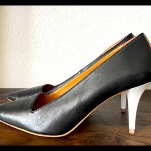 Topshop Black Leather Pumps | 3.25” White Heel | Size 10.5